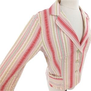 CAbi Lightweight Striped Seersucker Blazer Jacket Size 10